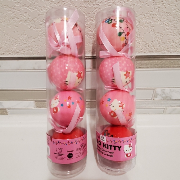 Hello Kitty 2014 Christmas Tree Ornaments Set Mini Pink Balls - Picture 3 of 10